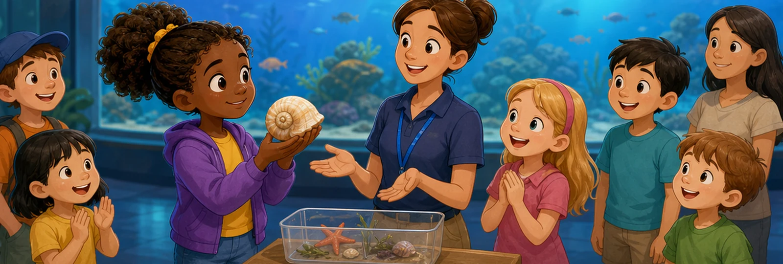 Illustrated scene 3 from The Aquarium Shell Secret