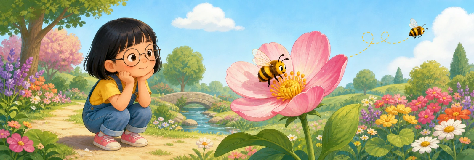Illustrated scene 1 from Bee and Flower