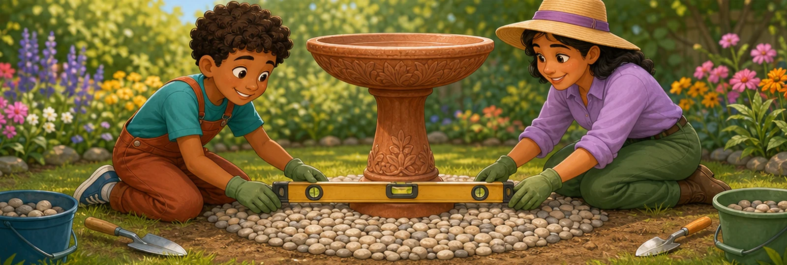 Illustrated scene 2 from The Wobbly Birdbath