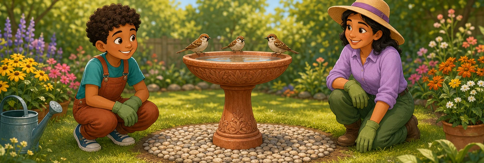 Illustrated scene 3 from The Wobbly Birdbath