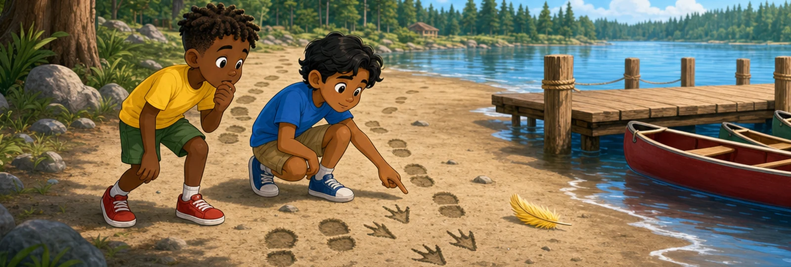 Illustrated scene 2 from Footprints by the Canoe Dock