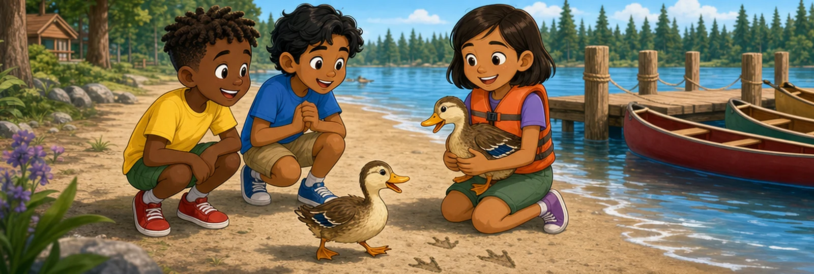 Illustrated scene 3 from Footprints by the Canoe Dock
