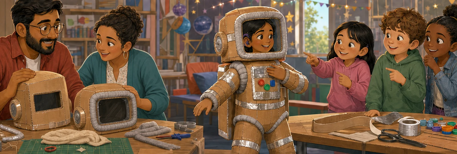 Illustrated scene 2 from The Cardboard Space Suit