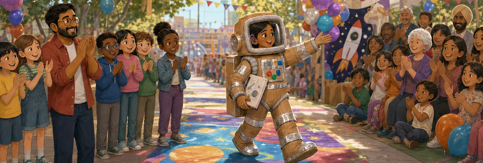 Illustrated scene 3 from The Cardboard Space Suit