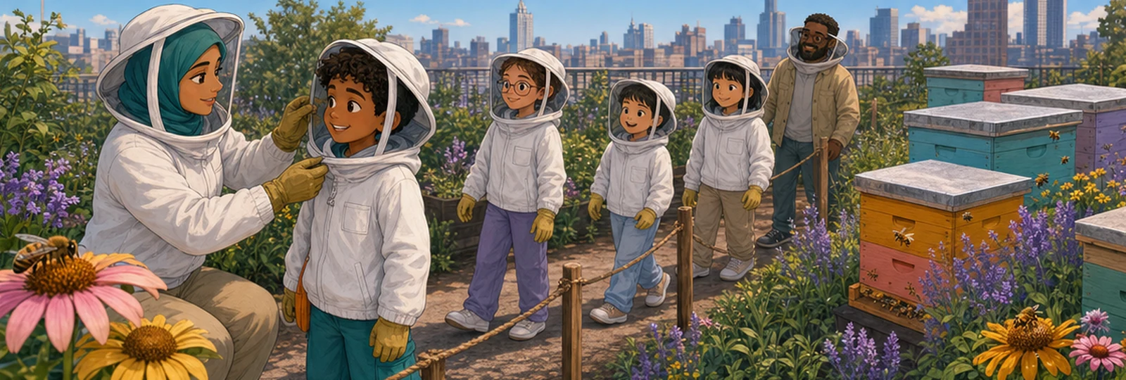 Illustrated scene 2 from Bees Above the City