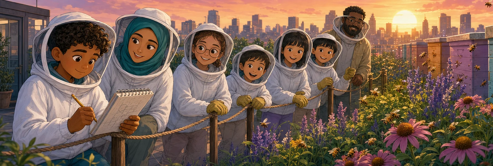 Illustrated scene 3 from Bees Above the City