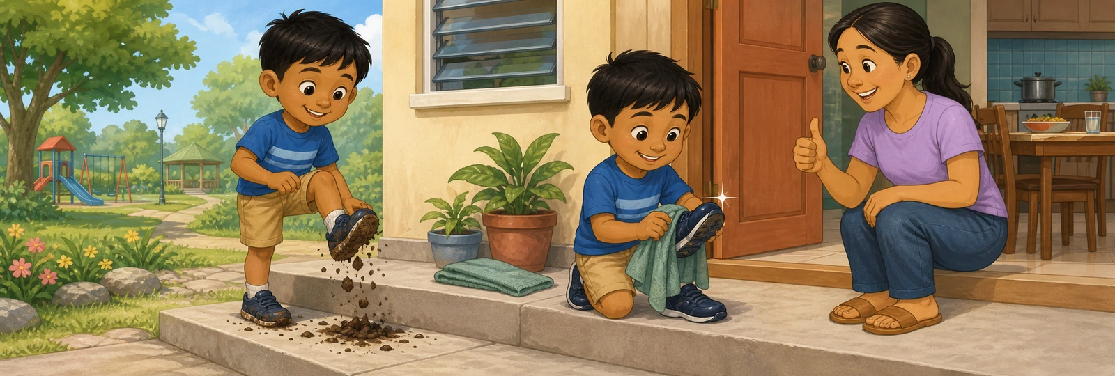 Illustrated scene 1 from Clean Shoes