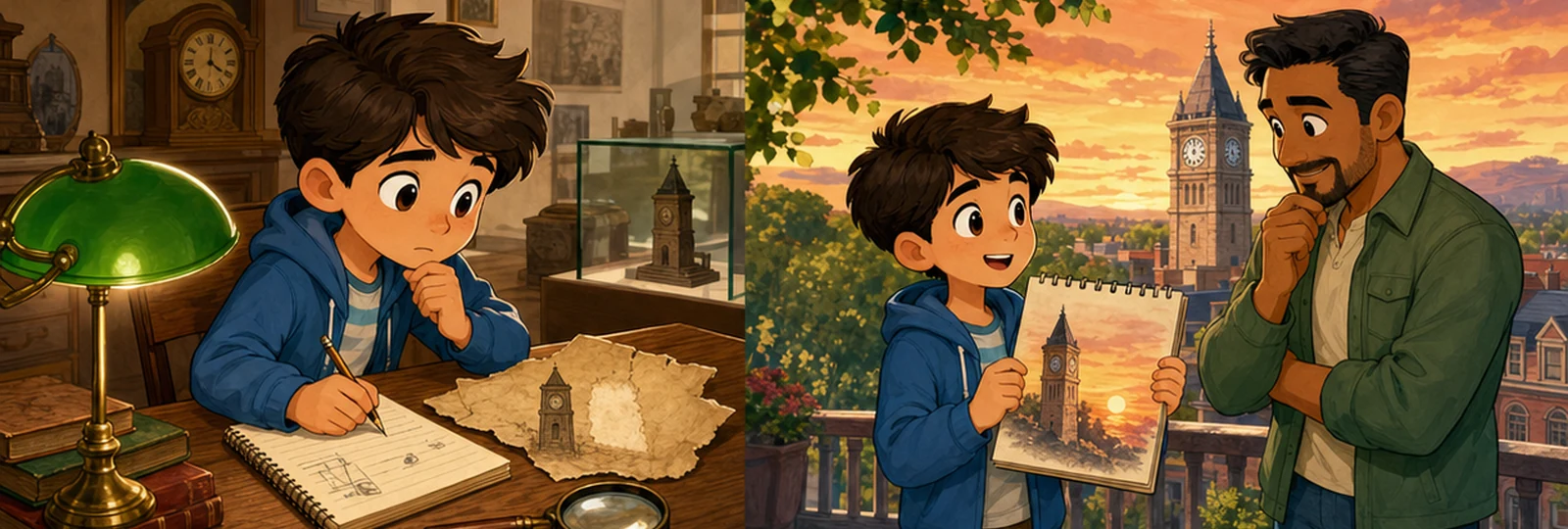 Illustrated scene 1 from The Clock Tower Note