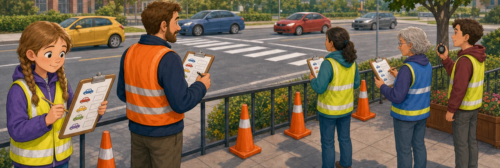 Illustrated scene 2 from Counting Cars for a Safer Crossing