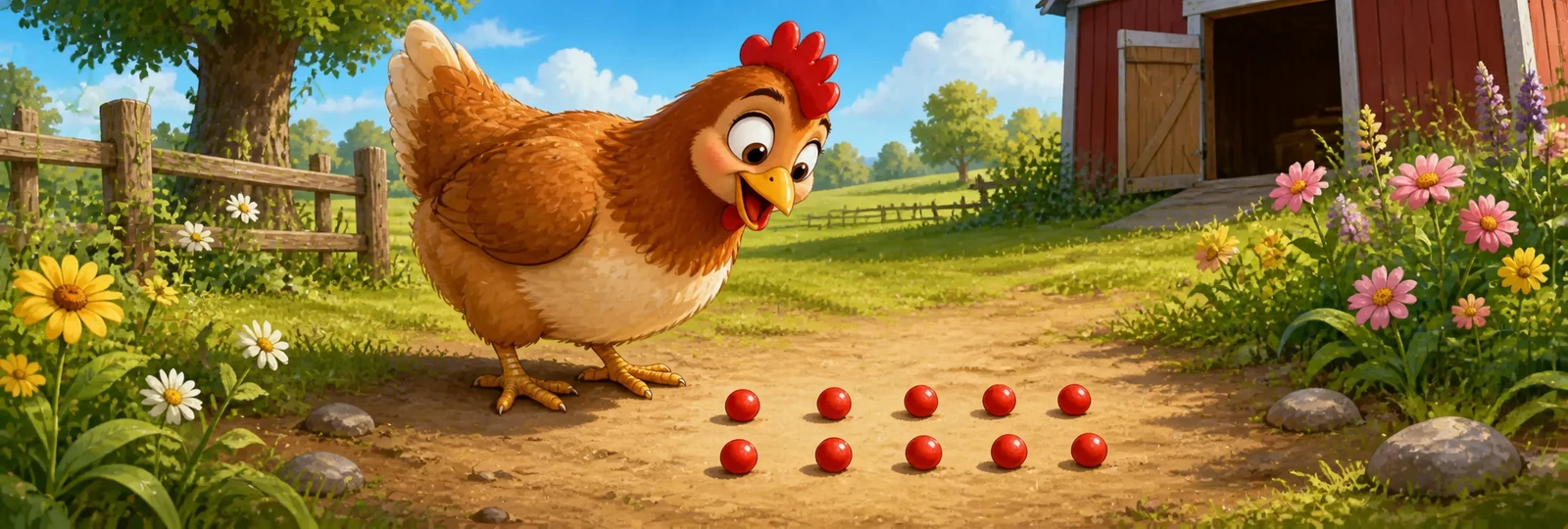 Illustrated scene 1 from Hen Counts Ten