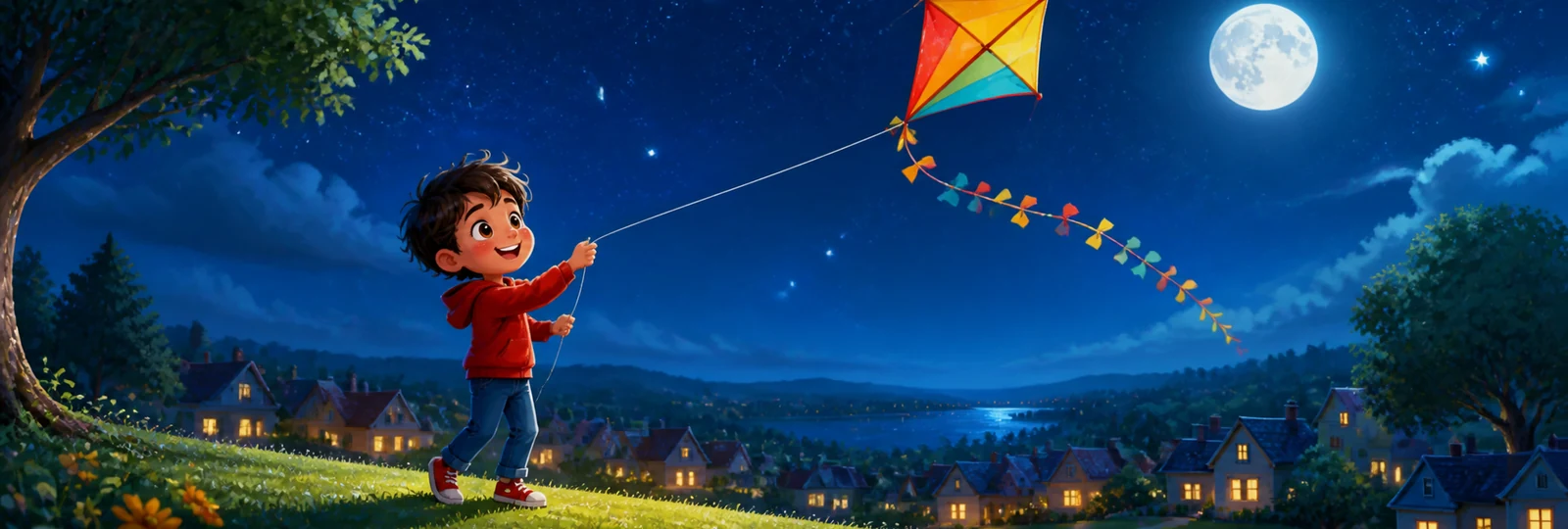 Illustrated scene 1 from Kite at Night