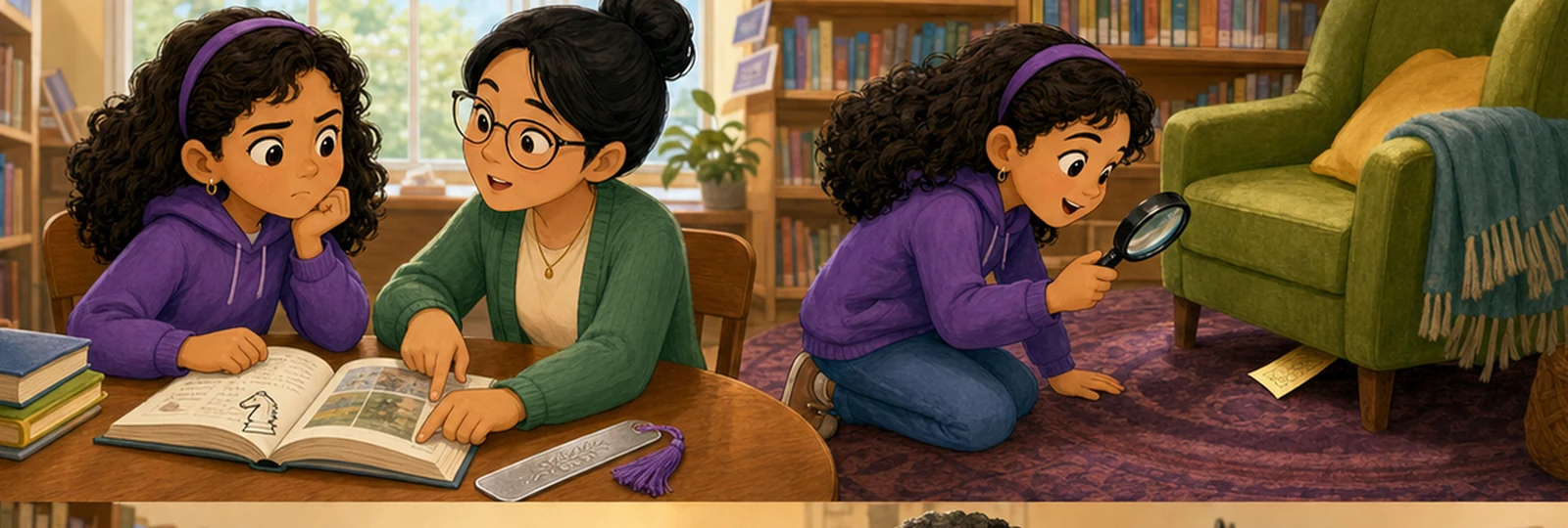 Illustrated scene 2 from The Library Bookmark Clue