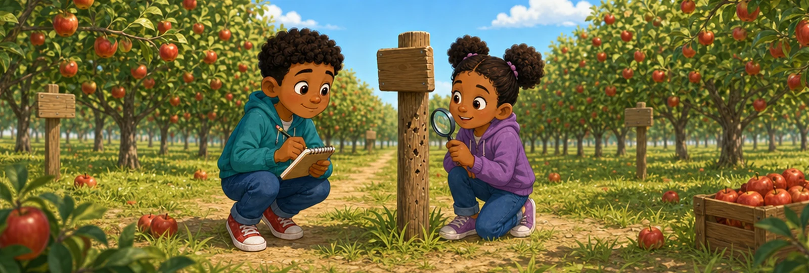Illustrated scene 1 from The Orchard Sign Mystery