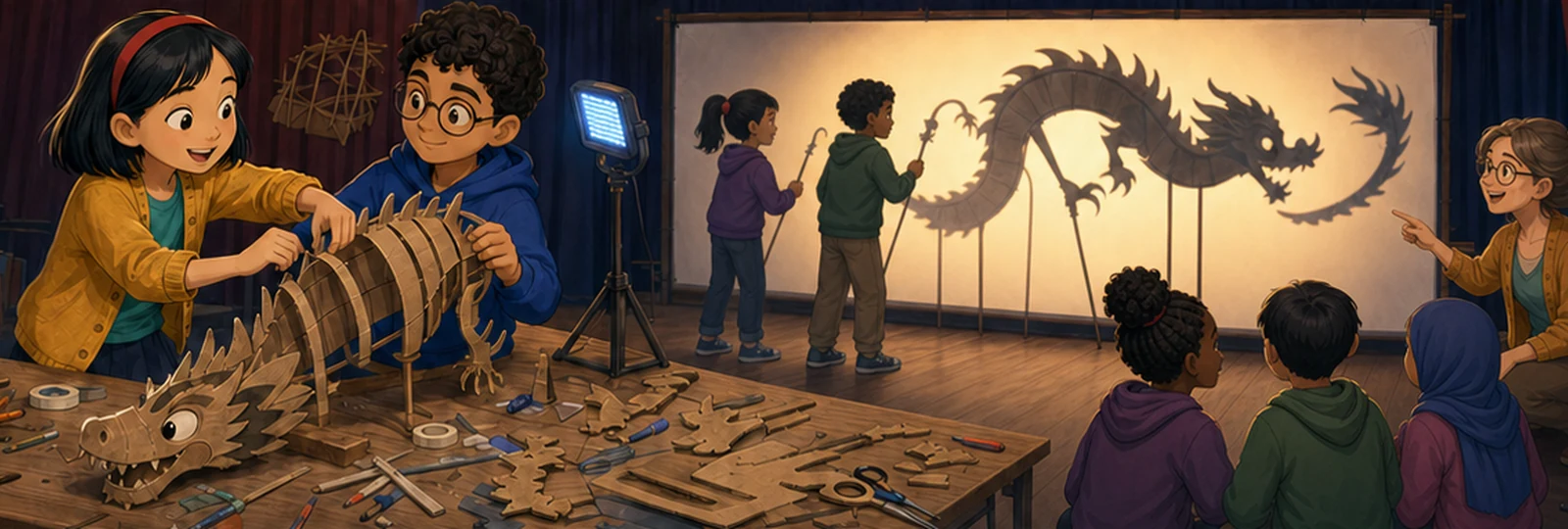 Illustrated scene 2 from The Shadow Puppet Festival