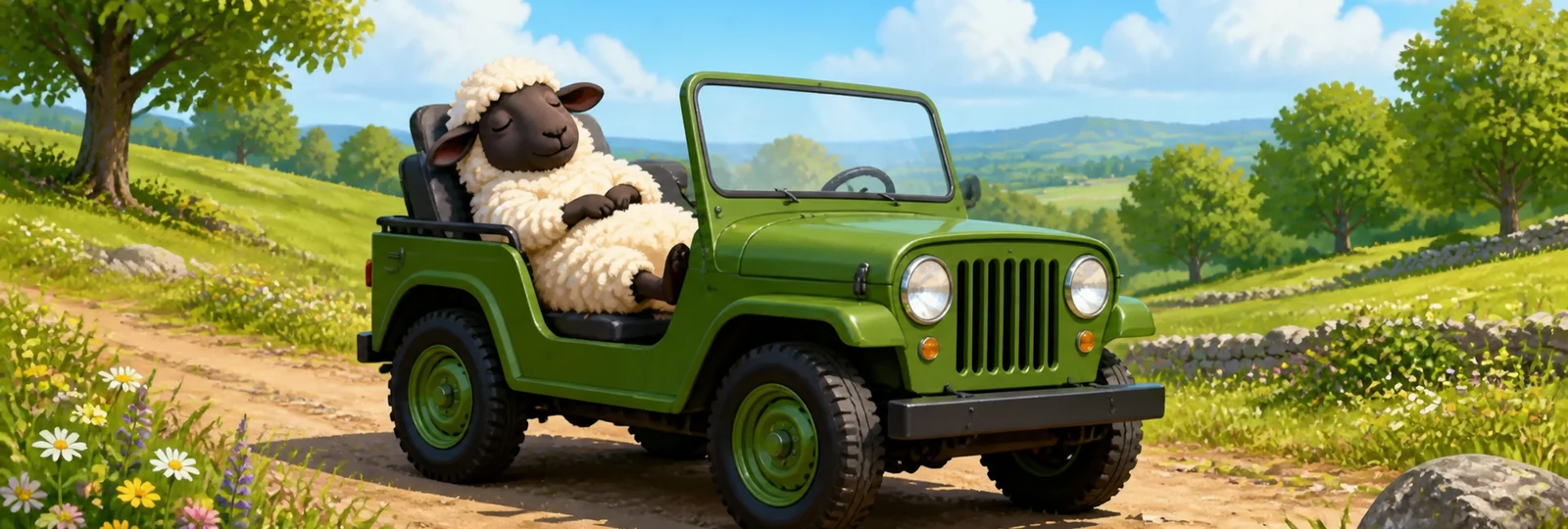Illustration for Sheep in a Jeep
