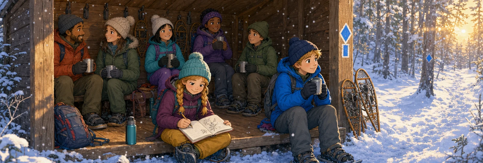 Illustrated scene 3 from The Snowshoe Shelter