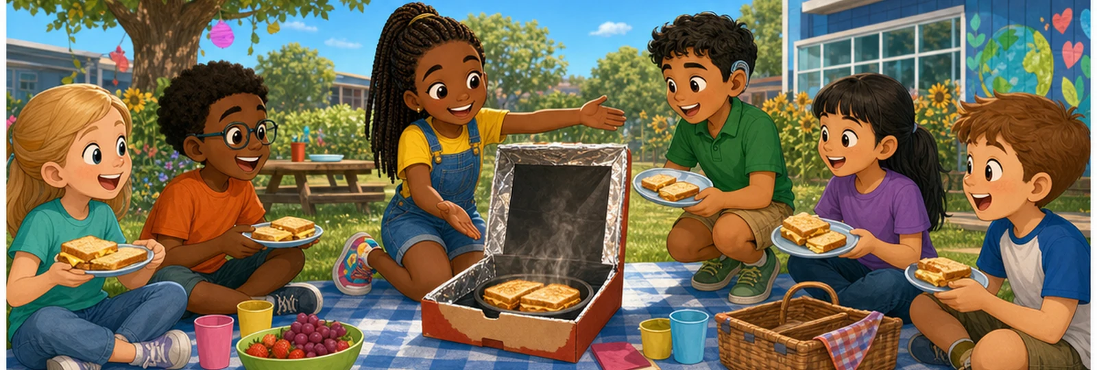 Illustrated scene 3 from The Solar Oven Picnic