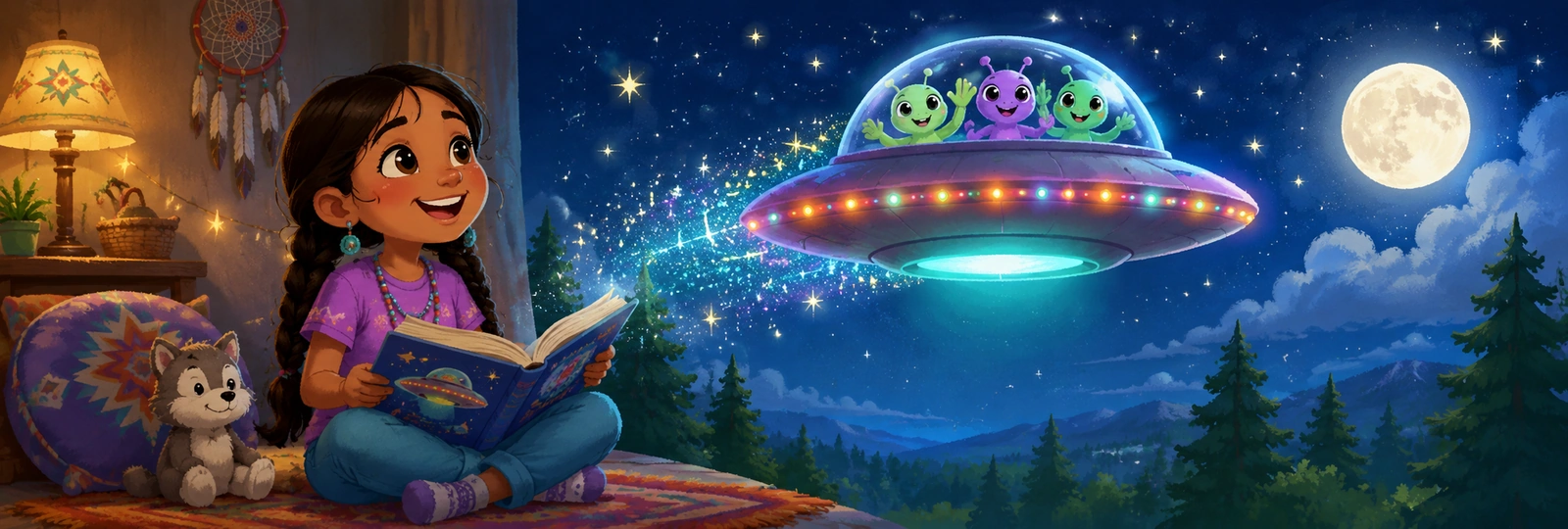 Illustrated scene 1 from UFO Glow