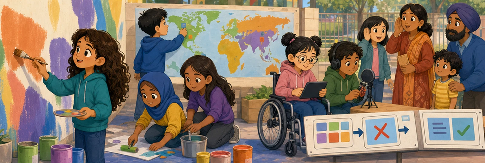 Illustrated scene 2 from A Welcome in Many Languages