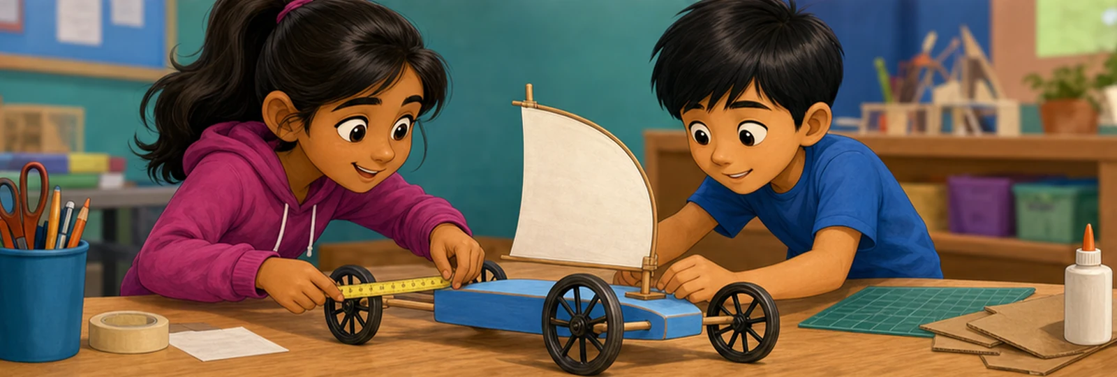 Illustrated scene 2 from The Wind-Powered Car