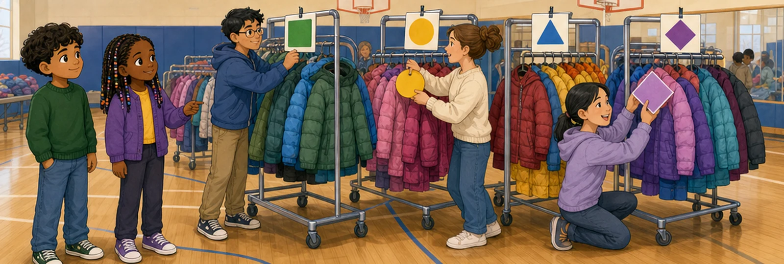 Illustrated scene 2 from The Winter Coat Swap